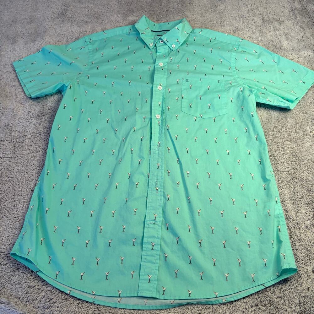 Izod Men's‎ Golf Shirt Button Down Martini Glass Pattern S/S Size M